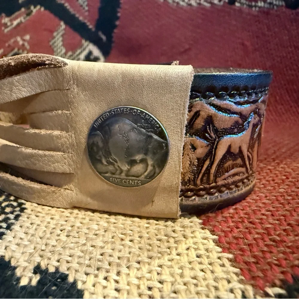 Upcycled Western Leather Horse belt Cuff with Fringe